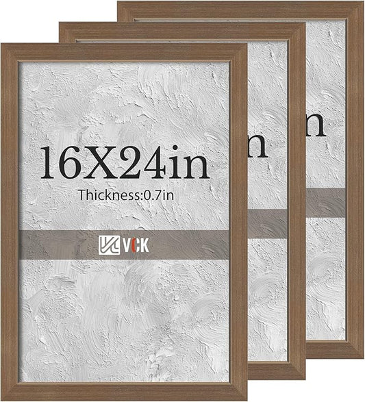 VCK 16x24 Brown Poster Frames 3 Pack, High-End Wood Wide Border Picture Frame,Multi-Directional Display Family Photos, Office Prints, Studio/Gallery/Home Artwork