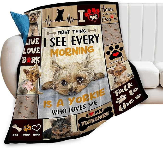 Funny Yorkshire Terrier Dog Blanket Soft Cute Kawaii Yorkie Plush Throw Blanket Cozy Lightweight Flannel Stuff Decor Fleece Blanket Gifts for Lovers Girls Boys Kids Adults Women Bed Travel 40"x50"