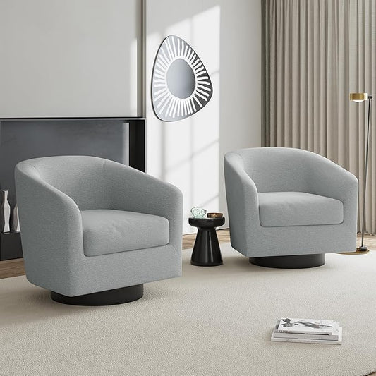 UIXE Swivel Accent Chairs Set of 2, Chenille Barrel Chair Upholstered Armchair for Living Room, Modern Round Arm Chair Small Single Sofa Bedroom Reading Seat - Light Gray