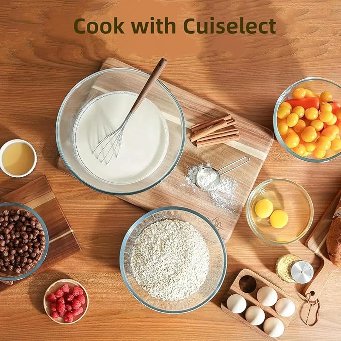 5pc Glass Mixing Bowls Sets (4.65QT, 2.80QT, 1.64QT, 1.16QT, 0.85QT), Glass Nesting Kitchen Thick Bowl for Baking, Cooking Prep, Storage, Large Salad Bowls Sets-Dishwasher Microwave Freezer Safe