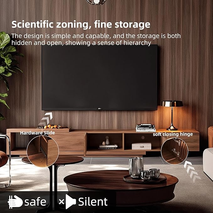 Adjustable Length 78"-103" TV Stand with 2 Doors and 2 Drawers, Entertainment Center with Storage for Living Room Bedroom, Mid Century Modern TV Console, Media Console, Television Stand, Walnut