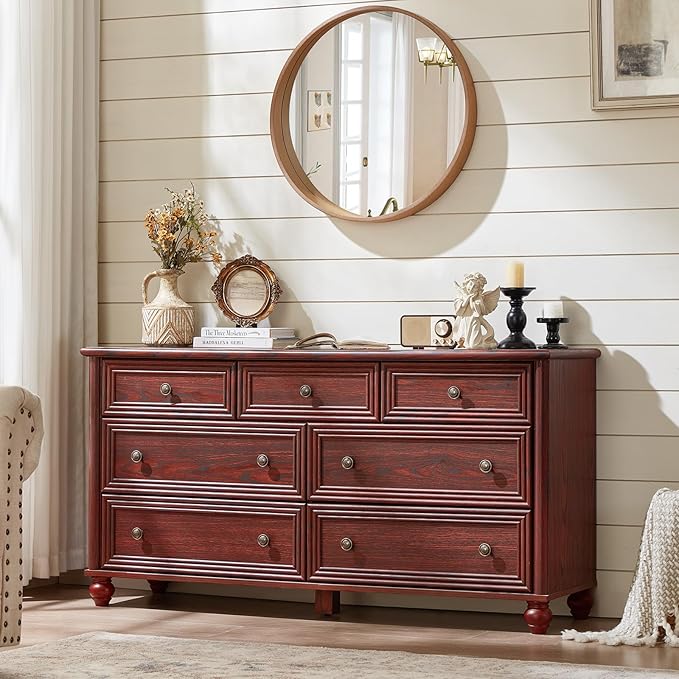 Dressers & Night Stand Set of 3, Wood 54" Wide Dresser & 18" with Charging Station Chest of Drawers, Roman Column Nightstand Set of 2, Bedroom Furniture Dresser Suites for Home Living Room Hallway