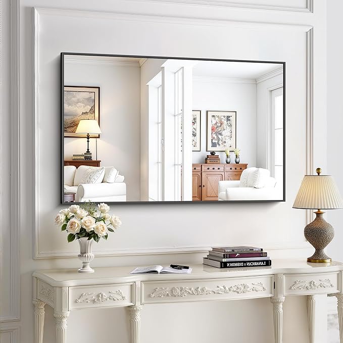 KOCUUY Black Rectangle Mirror, 30"x48" Bathroom Mirrors for Over Sink, Large Black Wall Mounted Mirror, Metal Framed Mirror for Wall, Vanity Mirror for Bathroom Living Room Bedroom Dining Room