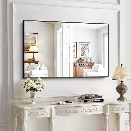 KOCUUY Black Rectangle Mirror, 30"x48" Bathroom Mirrors for Over Sink, Large Black Wall Mounted Mirror, Metal Framed Mirror for Wall, Vanity Mirror for Bathroom Living Room Bedroom Dining Room
