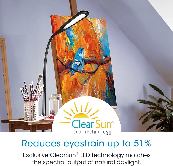 OttLite ClearSun Flex LED Floor Lamp, Touch Activated Controls, Adjustable Neck, Smart Memory Feature, Great for Book Light, Floor Lamps for Living Room, Reading Light, Standing Lamp