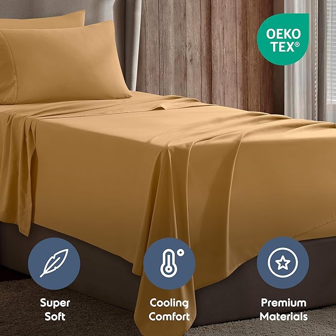 Nestl Twin Sheet Set - 1800 Ultra-Soft Microfiber Twin Bed Sheets - Double Brushed - Deep Pockets - Easy Fit - Extra Soft - 3 Piece Set - Bedding Sheets & Pillowcases (Twin, Camel Gold)
