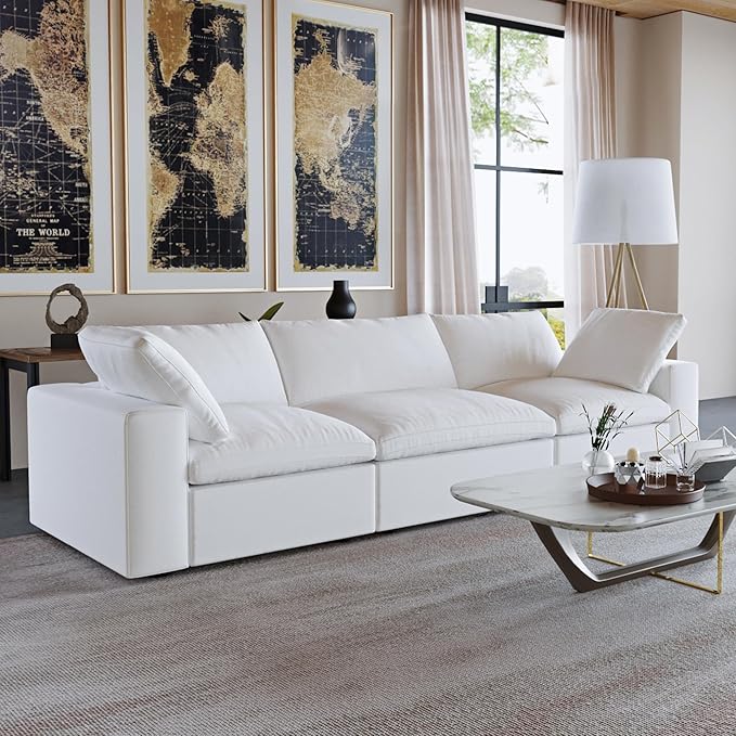 JACH Modular Sectional Sofas for Living Room, Deep 3-Seats Convertible Couch, Cushion Covers Removable, Modern Cloud Sectional Couches for Apartment (White), 120WE-3