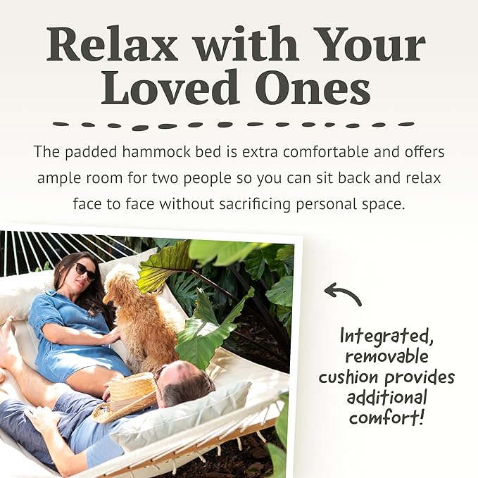 LA SIESTA® Alabama Quilted Hammock with Spreader Bar, Padded Fabric Hammock with Pillow, Weatherproof Outdoor Hammock, 2 Person Double Hammock for Outside Heavy Duty - Max 355 Lbs, XL King, Vanilla