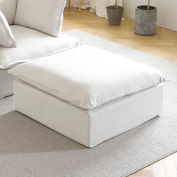 JACH Ottoman Module for Living Room, Cushion Covers Removable, Minimalist Comfy Breathable Ottoman Footstool Paired with Sofa for Living Room Apartment, White
