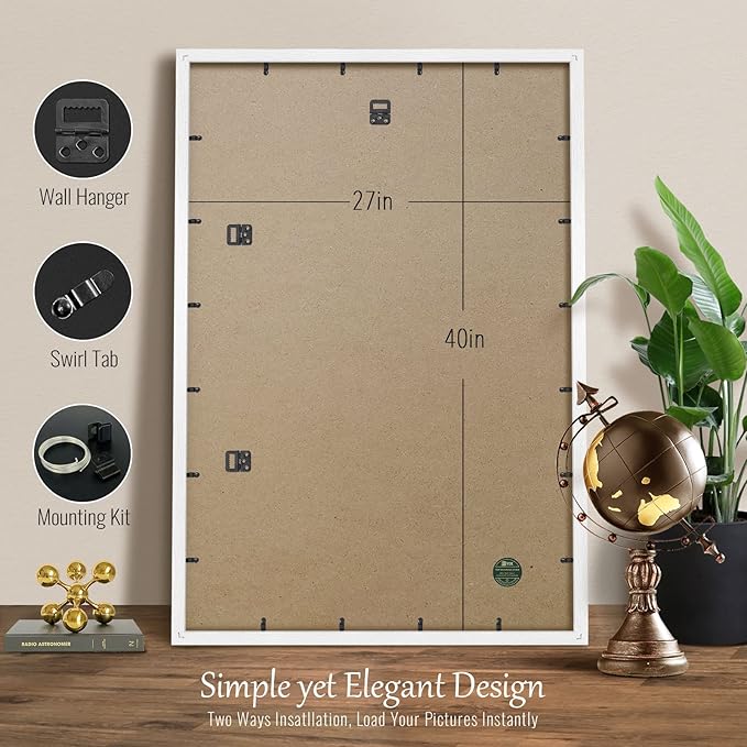 VCK 27x40 Solid Wood Poster Frames, White Exclusive Woodgrain Picture Frame, Wall Mounting Hanging