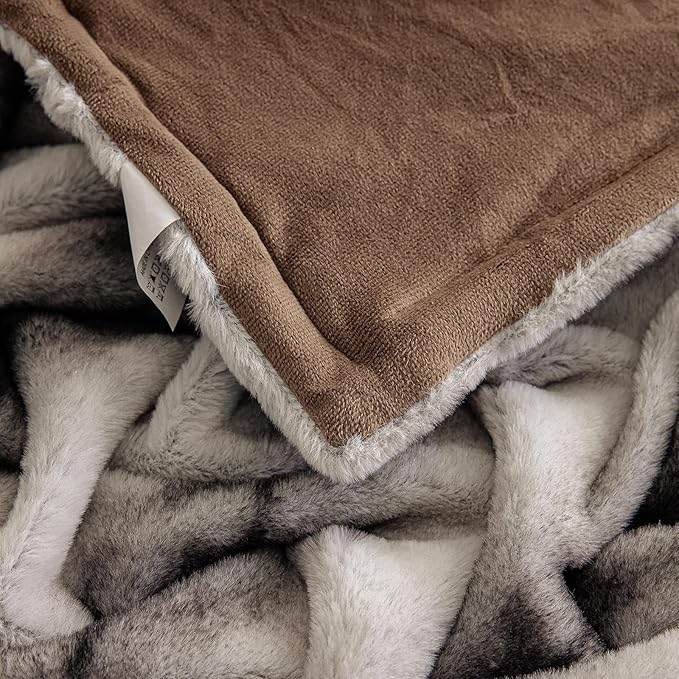 Sculpted Faux Fur Throw Blanket- Twisted Texture Luxury Plush for Couch & Bed, Thick Tie-Dye Gray with 3D Embossed Design, Ultra Soft Winter Fleece, 50"x60" Home Decor