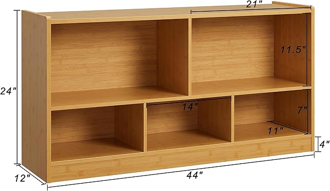 Toy Organizers and Storage, 5-Section Kids Bookshelf for Organizing Books Toys, School Classroom Wooden Storage Cabinet for Children's Room, Playroom, Nursery (Natural)