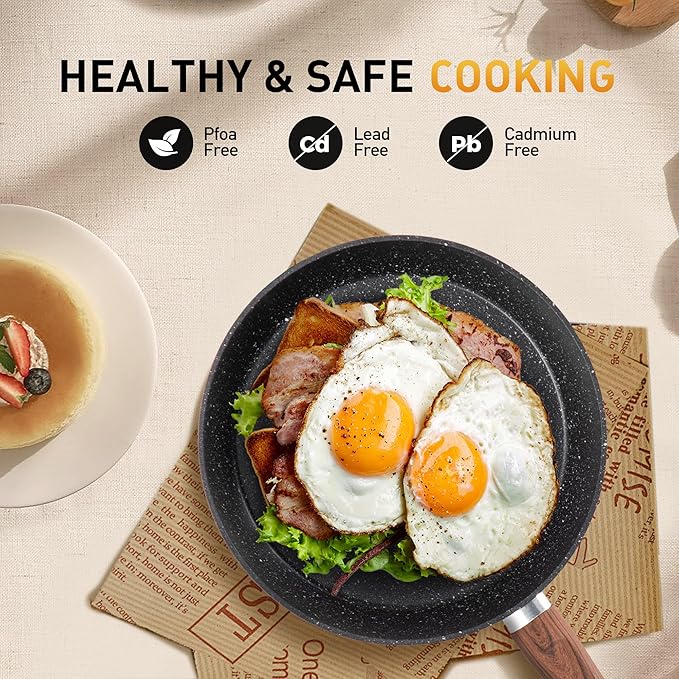 DishDelight 17 Piece Pots and Pans Set Non Stick, Nonstick Induction Granite Kitchen Cookware Set, Non Toxic Cookware Set with Frying Pans and Saucepan, Cooking Sets Pots and Pans, Black