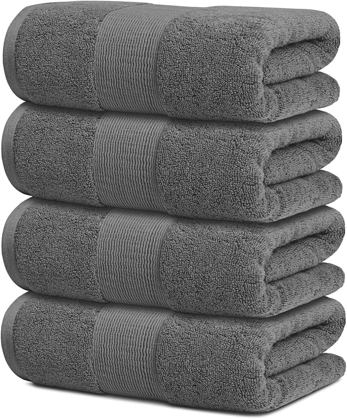White Classic Resort Collection Soft Bath Towels | 28x55 Luxury Hotel Plush & Absorbent Cotton Bath Towel Large [4 Pack, Smoke Grey]
