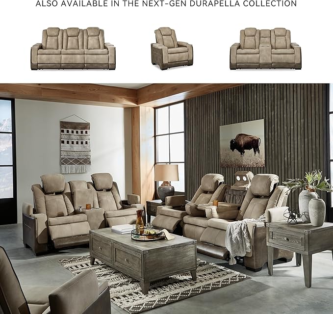 Signature Design by Ashley Next-Gen DuraPella Power Reclining Loveseat with Console & Adjustable Headrest, Sand