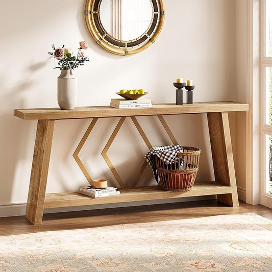 LITTLE TREE 70.9-Inch Console Table, Long Sofa Table Behind Couch, Farmhouse Console with Shelf for Entryway, Living Room, Hallway