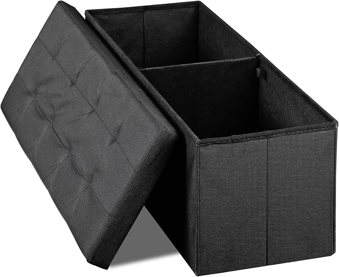 SUPER DEAL 43 Inches Storage Ottoman Bench, Folding Footrest with Padded Seat Sotrage Chest Long Box for Livingroom Bedroom Entryway, 660 lbs Capacity 15" x 43" x 15", Black