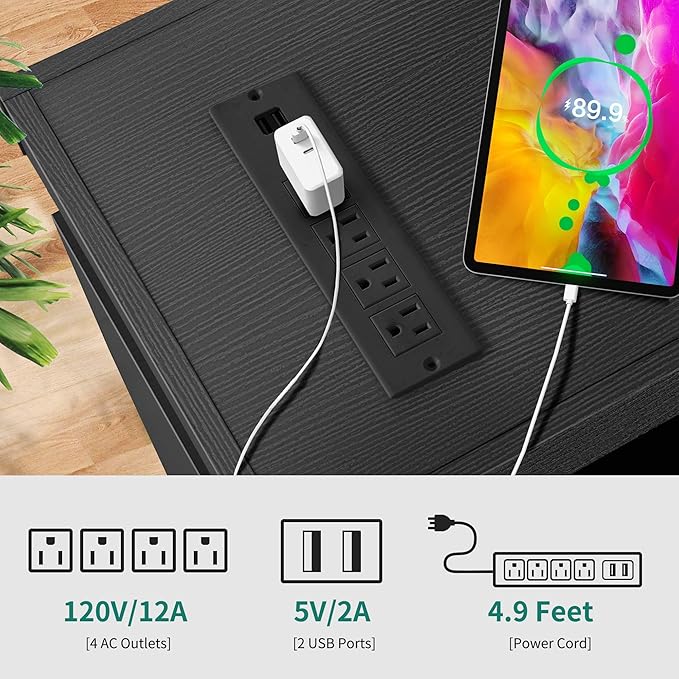 YITAHOME Black TV Stand for 65 inch TV, Entertainment Center with Storage, Modern LED TV Stand w/Power Outlets for Living Room, TV Console Media Cabinet, Black