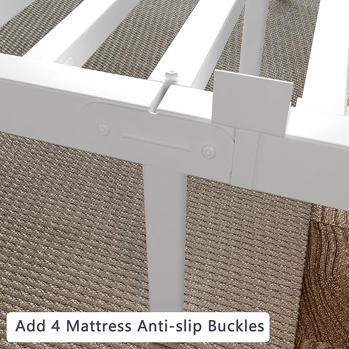 White Twin Size Bed Frames 16 Inch, Metal Platform Twin Bed Frame No Box Spring Needed, Heavy Duty Steel Support 3500 LBS, DIY Headboard, Round Legs, Noiseless, Storage Space, Easy Assembly