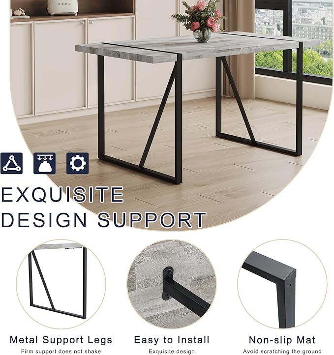 Dining Table Chairs Set for 4, Modern Rectangular Dining Room Table Set Upholstered Dining Chairs 55" Dinner Table Set for Kitchen