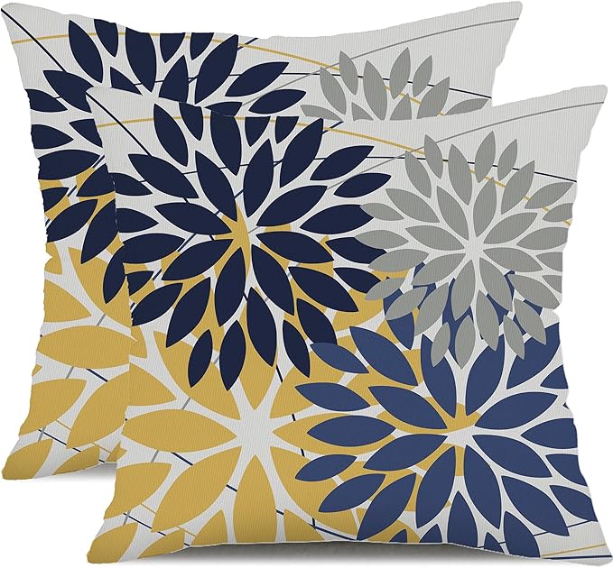 DFXSZ Outdoor Throw Pillow Covers 18x18 Inch Set of 2 Waterproof Spring Summer Geometric Elegant Yellow Blue Outdoor Pillow Covers for Patio Funiture Garden Couch 158R18