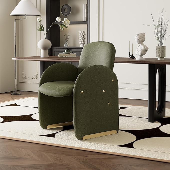 YOUTASTE Oversized Accent Chair for Living Room Bedroom Office, Upholstered Mohair Armchair with Wood Frame and Gold Metal Legs, Mid-Century Modern Comfy Lounge Chair, Green