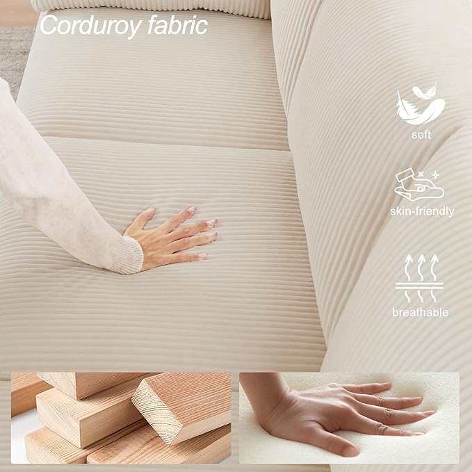 Modern Accent Chair Living Room Chairs in Corduroy Fabric,Reading Chair Sofa Couch for Apartment and Small Spaces.(Beige, Chair)