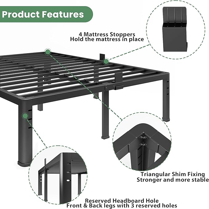 NKZ 14 Inch King Bed Frame, Sturdy Metal Platform with Round Corner Legs, 3,500 lbs Heavy Duty Steel Slat Support, Easy Assembly, Noise Free, No Box Spring Needed