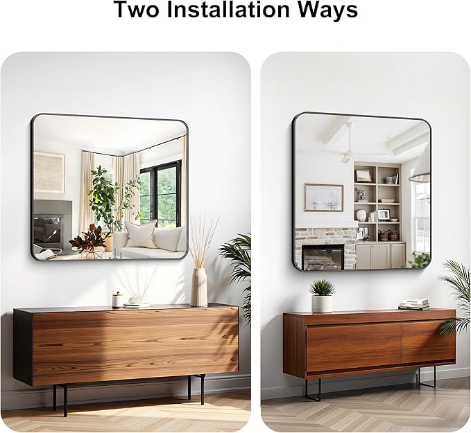 KOCUUY Black Rectangle Mirror, 36"x40" Vanity Mirror for Over Sink, Large Metal Framed Mirror with Rounded Corner for Bathroom Living Room Bedroom Dining Room, Hang Horizontal/Vertical