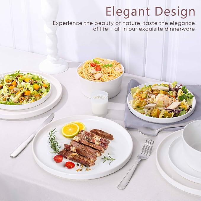 Herogo Dinnerware Sets with Pasta Bowls for 4, 16 Piece Dinner Salad Plates and Cereal Serving Bowls, Double Reactive Glaze, Microwave & Dishwasher Safe, Chip & Scratch Resistant, Speckled White