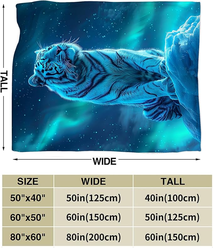 White Tiger Throw - Soft, Warm & Cozy Fleece Blanket for Men, Women, Kids - 60"x50"