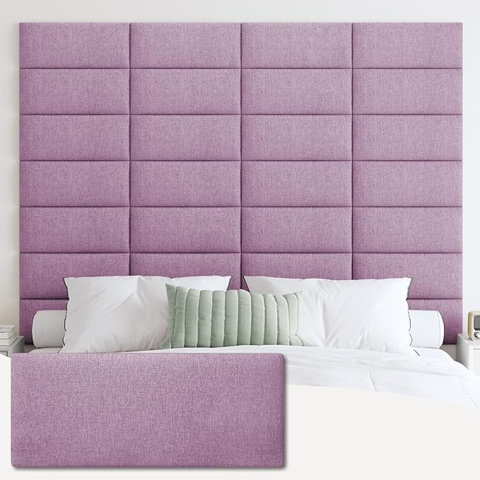IFNOW Upholstered Wall Mounted Headboard, 3D Soundproof Wall Panels Peel and Stick for King Size, Reusable and Removable Tufted Bed Headboard in Dark Pink (12 Panels, 10" x 24")