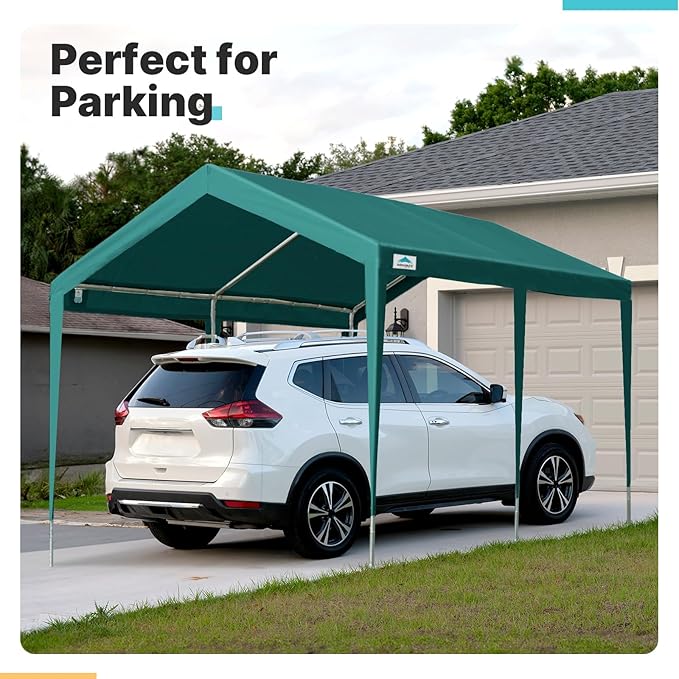 ADVANCE OUTDOOR 10x20 ft Heavy Duty Carport Potable Car Canopy Garage Party Tent Boat Shelter, Adjustable Height, with Leg Cloth, Green