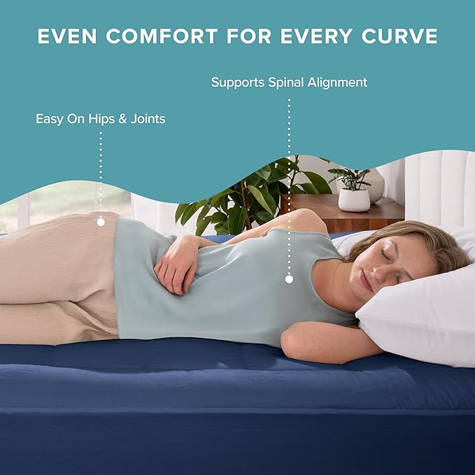 Bare Home Queen Mattress Topper Cotton Top - Plush Topper for Mattress - Fitted Mattress Cover - Cooling Breathable Air Flow - 8" to 21" Deep Pocket - Soft Mattress Pad (Queen, Dark Blue)