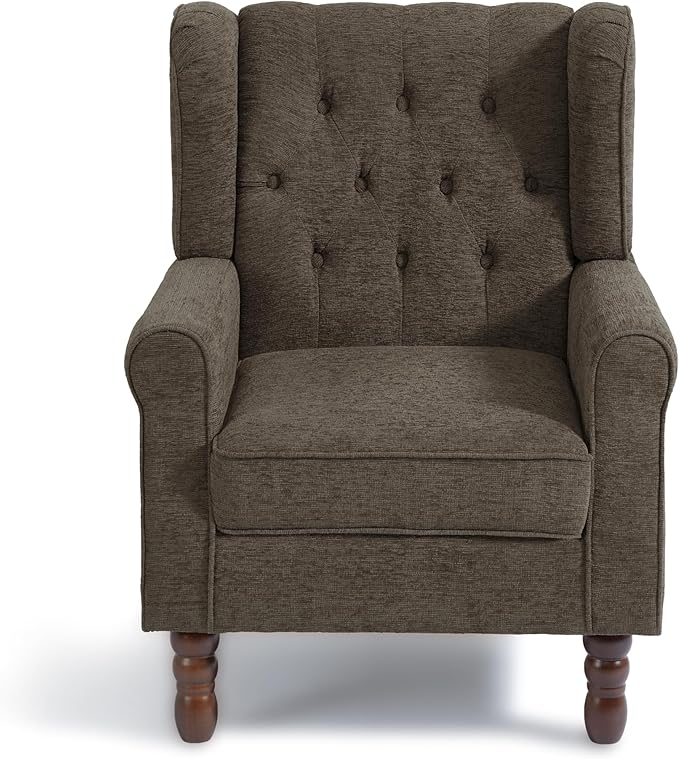 Accent Chair, Upholstered Armchair with Button Tufted High Back & Solid Wood Legs, Comfy Wingback Reading Single Sofa Chair for Small Spaces, Living Room, Bedroom (Taupe, Set of 2)