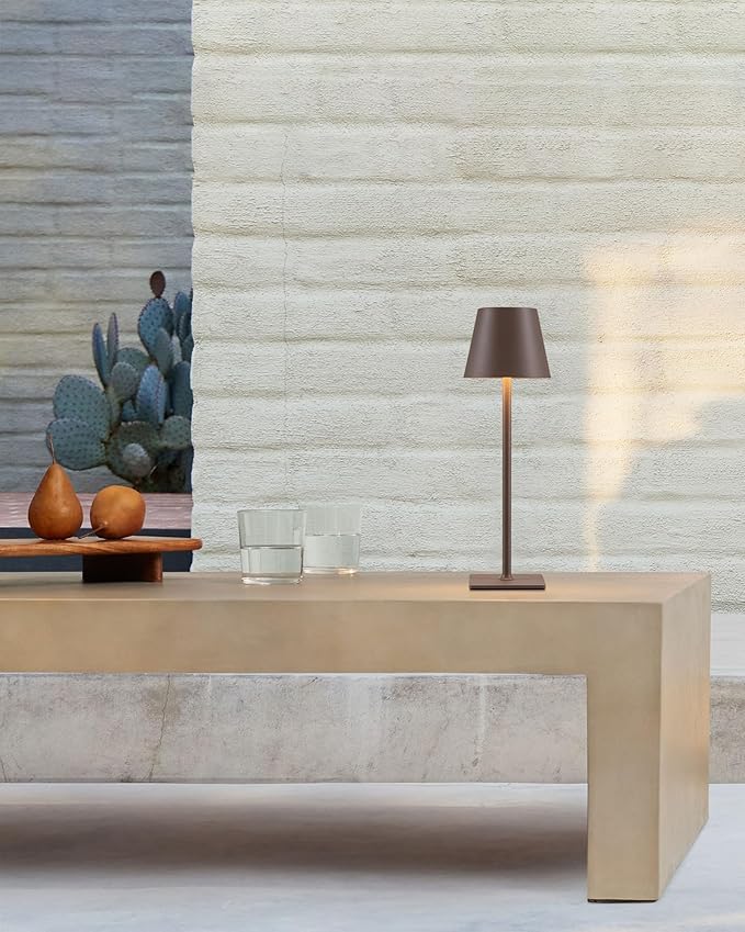 KDG 2 Pack Cordless Table Lamp,Portable LED Desk Lamp, 4000mAh Battery Operated, 3 Color Stepless Dimming Up, for Restaurant/Bedroom/Bars/Outdoor Party/Camping/Coffee Shop Night Light(Brown)