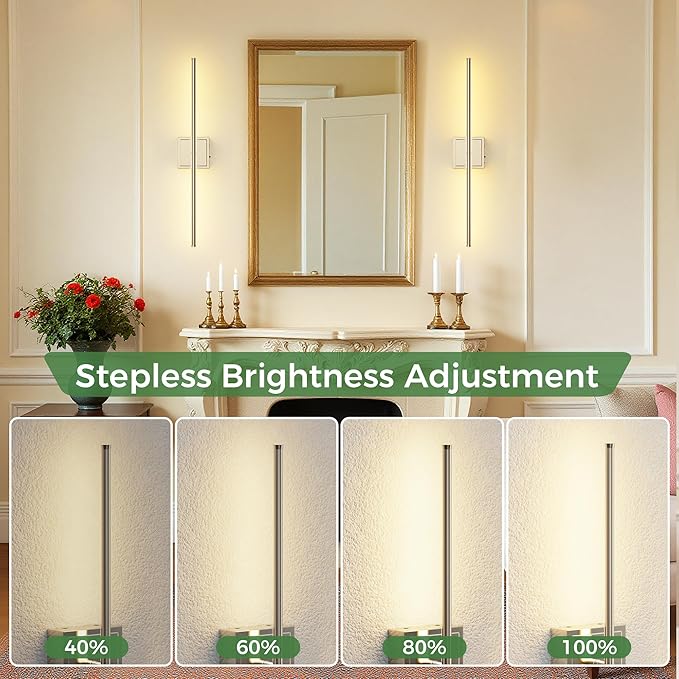 DORESshop Battery Operated Wall Sconces Set of Two with Remote Control, Rechargeable Wall Sconce, 350°Rotate Dimmable Wireless Wall Sconce for Living Room, Hallway, Bedroom, 28.1 Inch, Nickel(2 Pack)