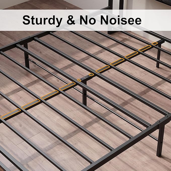 LIKIMIO Full Bed Frame, Storage Headboard with Charging Station, Solid and Stable, Noise Free, No Box Spring Needed, Easy Assembly