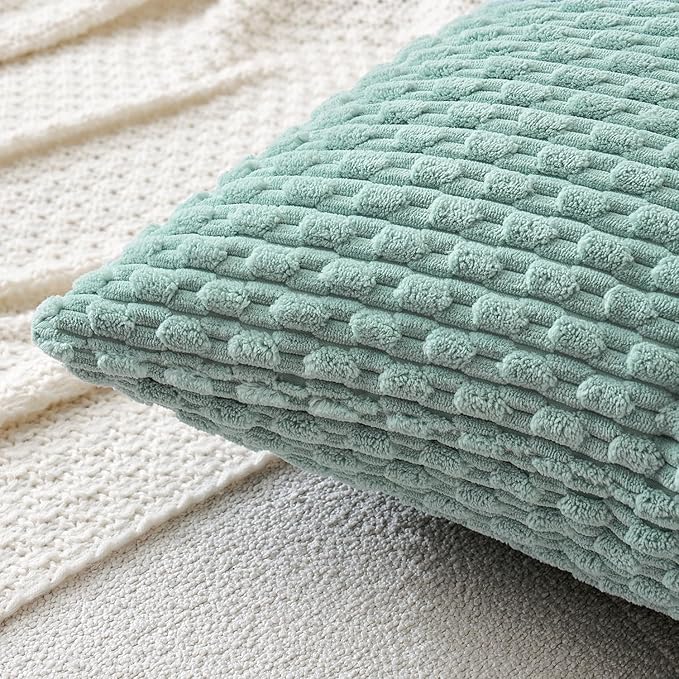 MIULEE Throw Pillow Covers Soft Corduroy Decorative Set of 2 Boho Striped Pillow Covers Pillowcases Farmhouse Home Decor for Couch Bed Sofa Living Room 18x18 Inch Turquoise