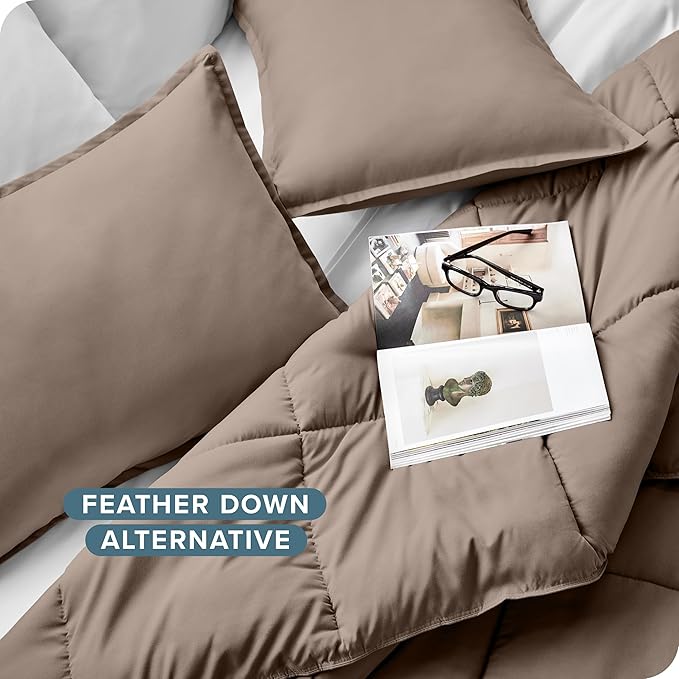 Bare Home Comforter Set - Oversized King Size - Ultra-Soft - Goose Down Alternative - Premium 1800 Series - All Season Warmth (Oversized King, Taupe)