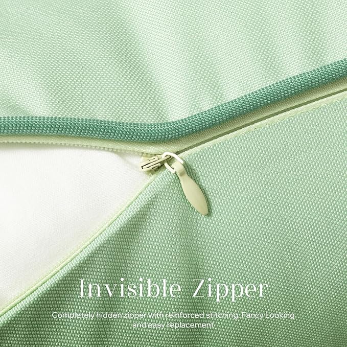 Phantoscope Pack of 2 Outdoor Waterproof Throw Pillow Covers with Contrast Piping, Decorative Square Cushion Case Patio Pillows for Couch Tent Sunbrella, Sage Green 20x20 inches