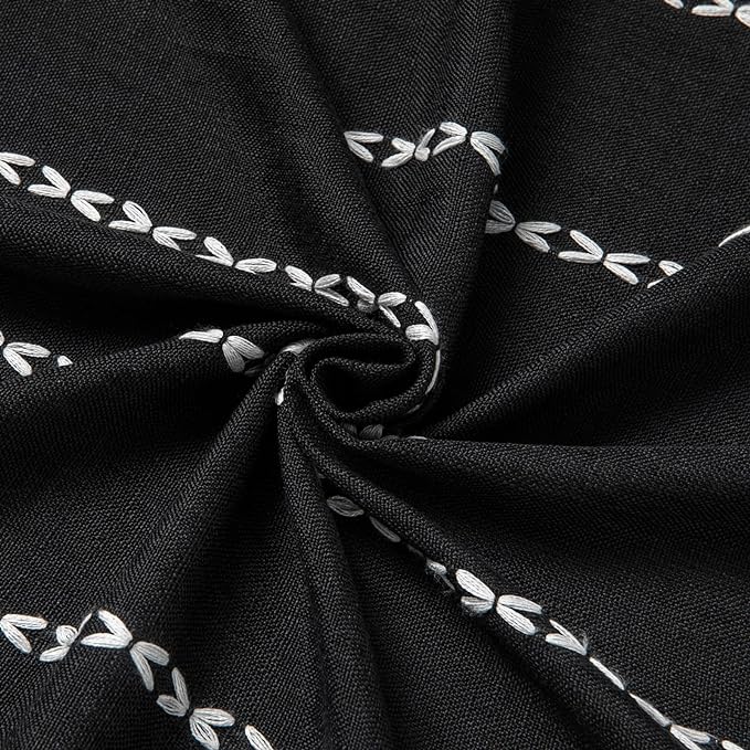 MitoVilla Boho Extra Long Shower Curtain 72 x 84, Black 84 inch XL Polyester Linen Tassel Fabric Shower Curtain Set with Hooks for Vintage Country Farmhouse Bathroom Decor, Thick & Wrinkle Resistant