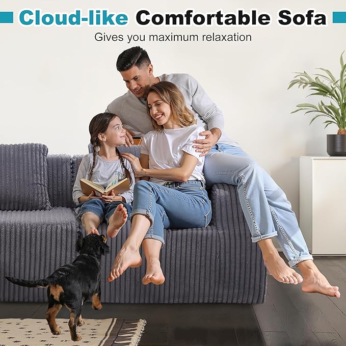 Sectional Couches for Living Room 125" L Shaped Cloud Couch Modern Modular Sectional Sofa Bad, Boneless Couch Oversized with Deep Seat, No Assembly Required, Dark Gray