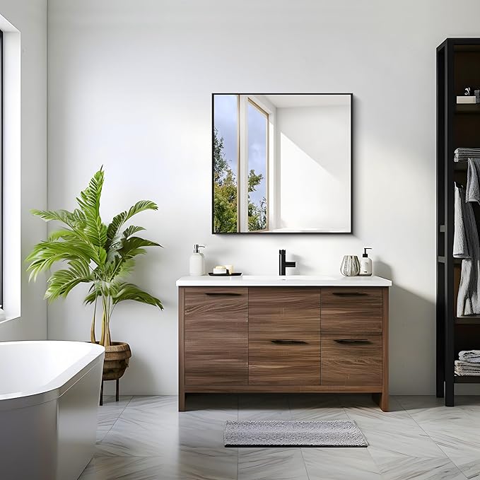 KOCUUY Bathroom Mirror,30x30 Square Black Mirror with Aluminum Metal Frame,Black Vanity Wall Mirror Modern Home Decor for Bathroom, Living Room, Farmhouse and Entryway