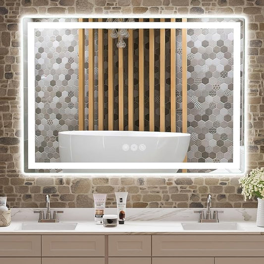 LED Mirror for Bathroom 36"x 48" with Frontlit and Backlit, Anti-Fog Mirror with Lights, Stepless 3 Colors Temperature & Dimmable Bathroom Mirror
