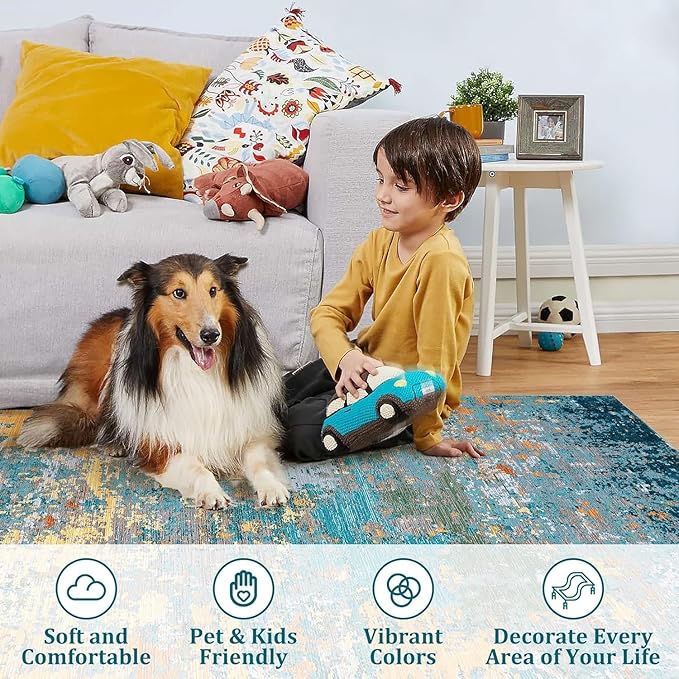 Modern Abstract 2x8 Runner Rug Washable Non Slip Stain Resistant Rug for Hallway Kitchen Bedroom Non Shedding Low Pile Indoor Floor Cover,Multi Color