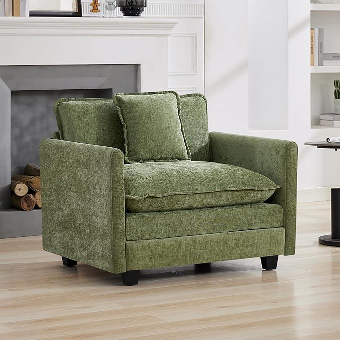 41'' Modern Chenille Oversized Chair, Upholstered Accent Living Room Chair with Extra Thicked Deep Seat, Single Lounge Chair for Bedroom, Small Apartment,Green