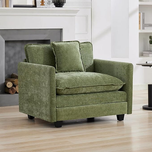 41'' Modern Chenille Oversized Chair, Upholstered Accent Living Room Chair with Extra Thicked Deep Seat, Single Lounge Chair for Bedroom, Small Apartment,Green