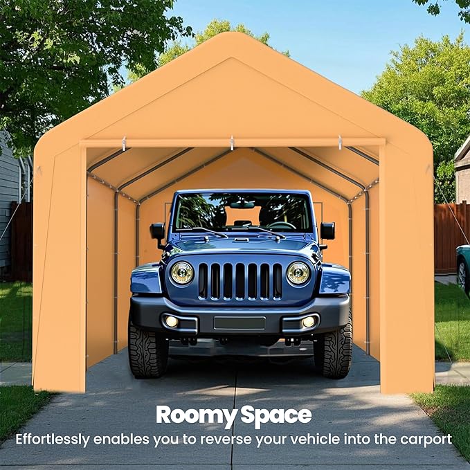 GOJOOASIS 10x20 Carport Heavy Duty Portable Garage Shelter Metal Car Canopy Tent with UV-Resistant & Weatherproof Top Cover for RV & Vehicles (Yellow, 10x20 with sidewalls)