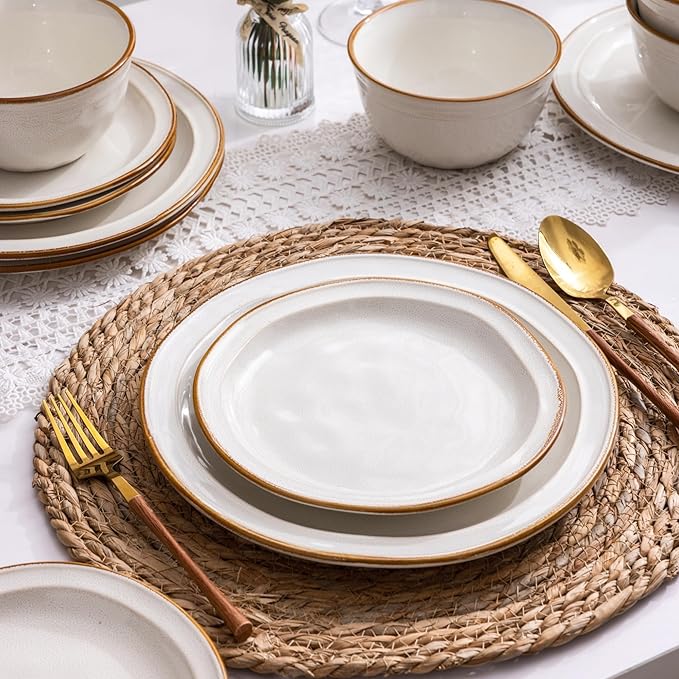 AmorArc Ceramic Dinnerware Sets,Stoneware Handmade Reactive Glaze Plates and Bowls Sets,Chip and Crack Resistant | Dishwasher & Microwave Safe,Dishes Set Service for 4 (12pc)